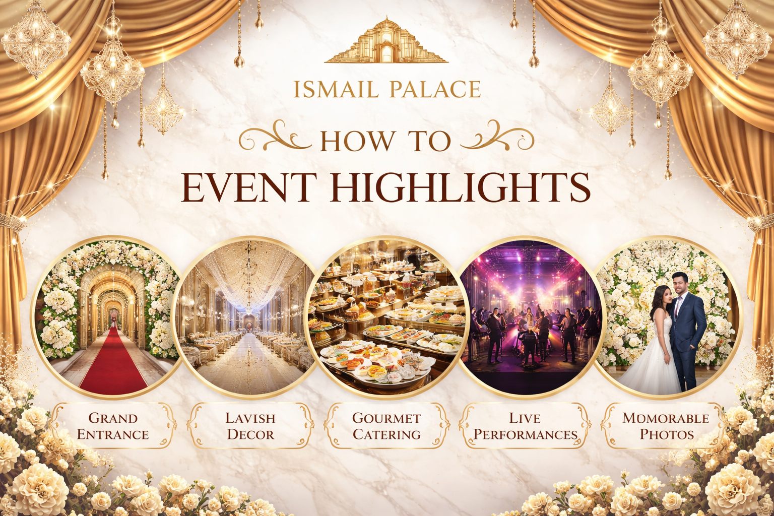 Beautiful wedding reception at Ismail Palace with elegant decorations